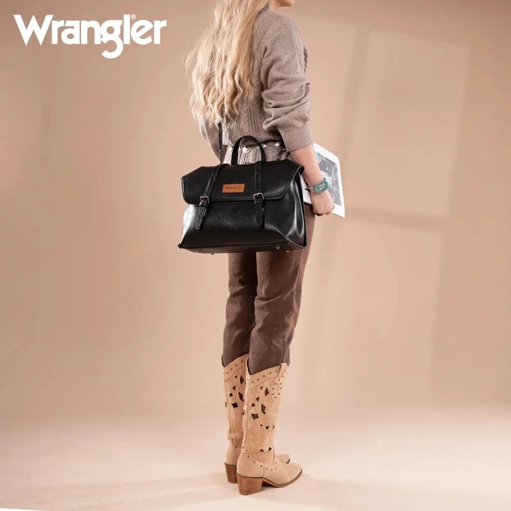Wrangler Top Handle Carry Satchel/Laptop Bag/Backpack/Crossbody Black